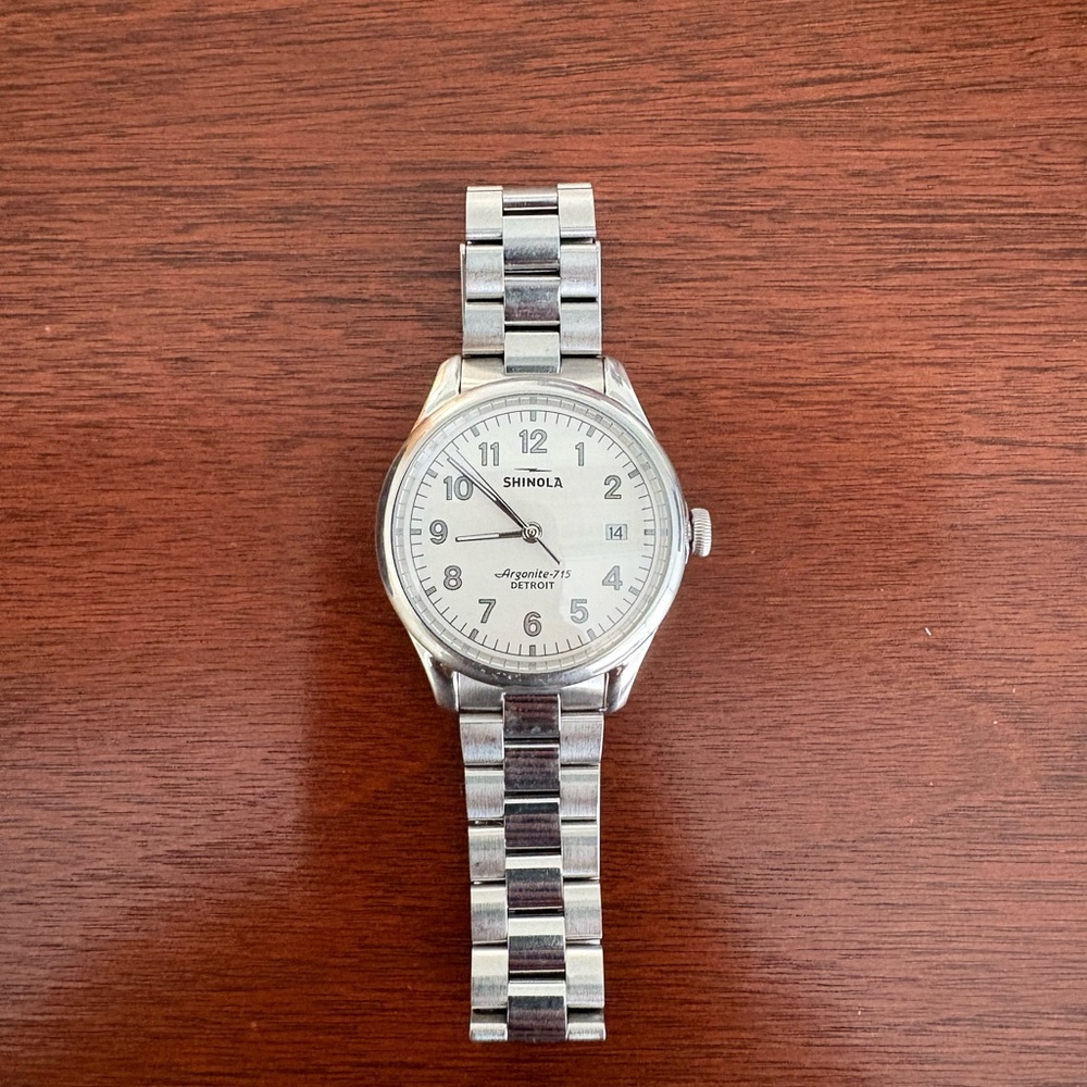Shinola Silver Watch with White Dial (needs a new battery)